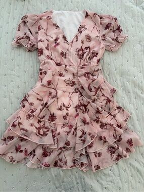 Pink Floral Print Frilly Ruffle Mini Dress